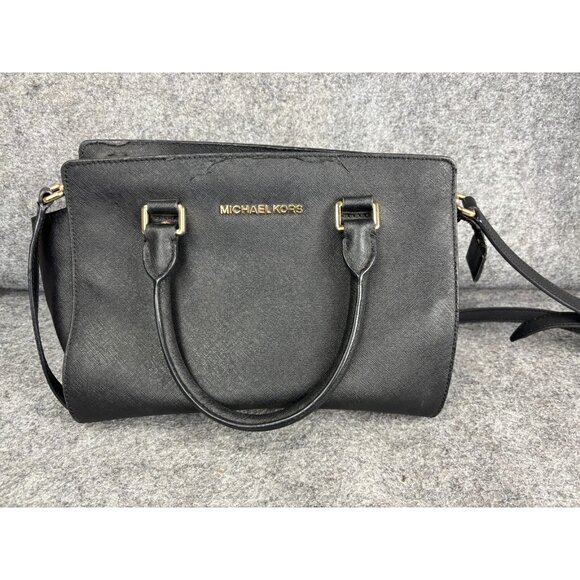 Michael Kors Selma Black Saffiano Leather Large Satchel Crossbody Shoulder Bag - Picture 1 of 8